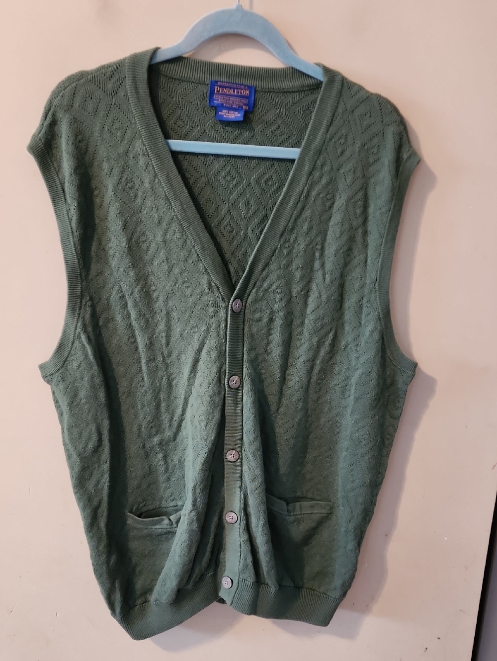 Pendleton Green Diamond Knit Button Vest